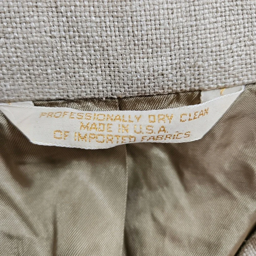 Huntington Mens Hopsack Blazer 3-Button Sport Coat Beige Made in USA Vintage 42S
